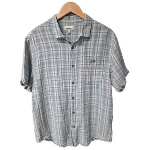 Jeremiah Button Down Shirt Mens Size L Blue Plaid Short Sleeve Linen Blend Top